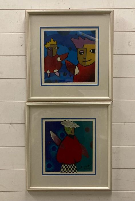 Two varnished modernist prints signed bottom right (48cm x 48cm)