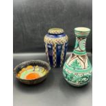 A Royal Doulton vase and tow other Studio pottery pieces