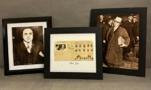 A selection of framed Al Capone memorabilia including a police department arrest and finger print