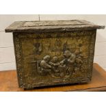 An English brass embossed fire side box
