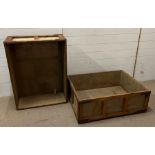 Two wooden and canvas reclaimed shipping crates (H32cm W91cm D68cm)