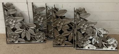 Six pairs of cast iron wall brackets with a floral design (Largest 39cm x 39cm)
