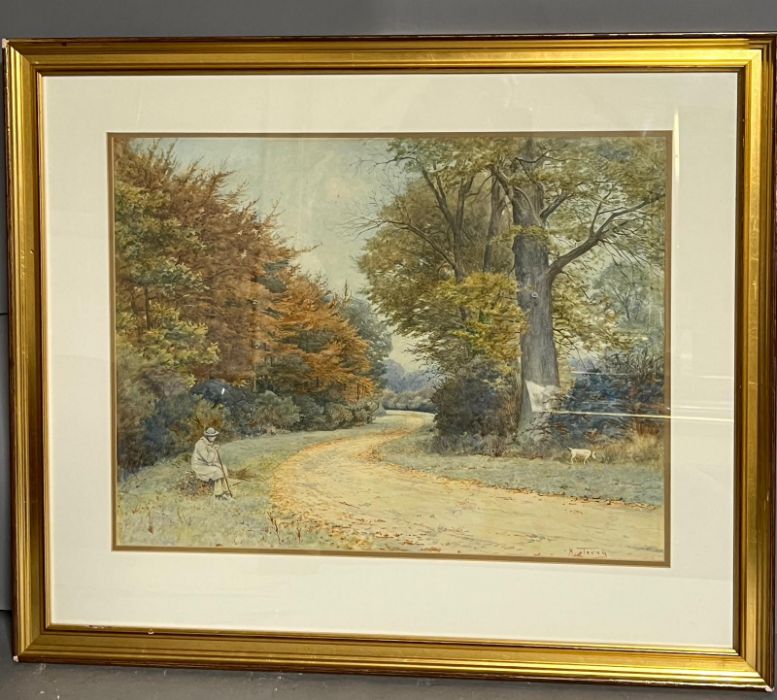 Henry Terry (Exhibited 1880 -1914) Autumn Scene (signed) watercolour. (67cm x 55cm)