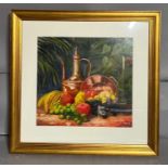 Stanley Marks oil on board Fruit and Copper Pot 42cm x 40cm signed bottom right.