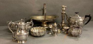 A volume of silver plated items to include bowls, candlesticks etc.