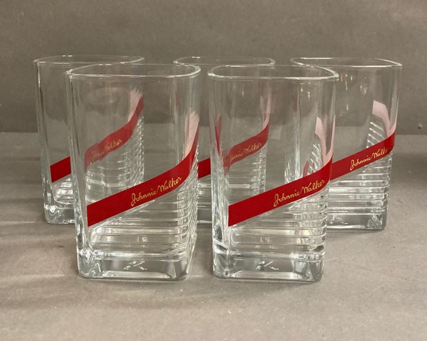 A set of five vintage Johnnie Walker square tumblers