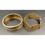 A silver gilt bracelet with views of London and Windsor and Victorian style silver gilt bracelet (