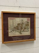 A framed map of Dorset (40cm x 33cm)