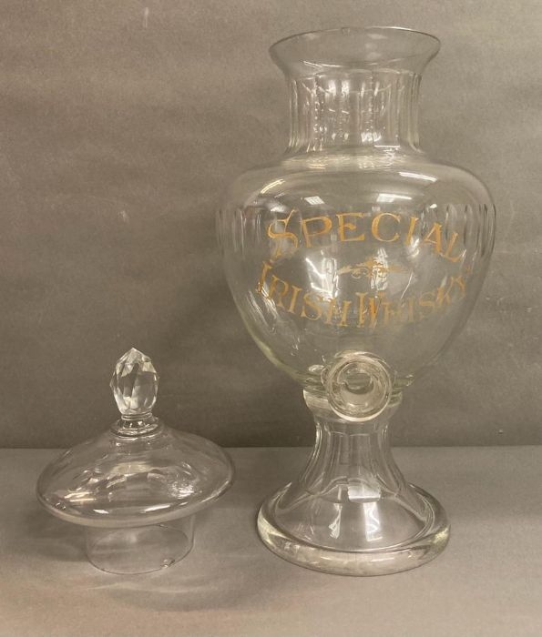 A large glass special Irish whisky dispenser/decanter with faceted lid on a flared circular foot ( - Image 3 of 6