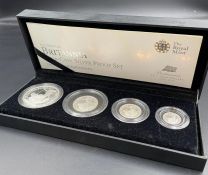 The Royal Mint 2012 UK Britannia Four-Coin Silver Proof Set. Boxed with certificates of