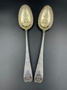 Two silver Georgian spoons with berry design, London 1802 probably by Thomas Whipham