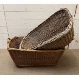 Two wicker basket, one with handles