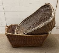 Two wicker basket, one with handles