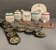 A selection of brewarania and decorative items to include A Bells scotch whiskey jug, various