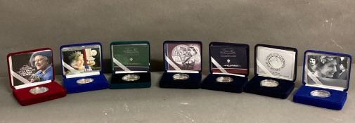 A selection of seven silver proof crown coins all with a Royal theme to include: Queen Mother