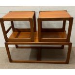 A Mid Century teak long coffee table with two square nesting tables inside (H49cm W110cm D46cm)