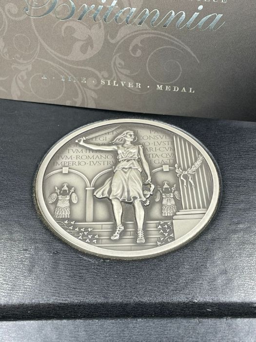 The Royal Mint Masterpiece Britannia silver medallion, designed by Robert Evans, 250g, D80mm, in - Image 2 of 2