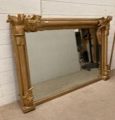 A wood and plaster gold painted over mantel mirror (88cm x 132cm)