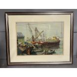 A Pastel of a Harbour scene by Pat Jobson, label verso 47cm x 33cm