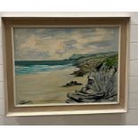 oil on board of a Coastal scene signed lower left J Sanders (57cm x 75cm)