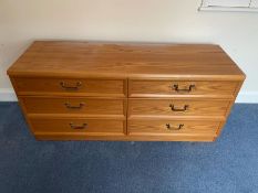 A Mid Century low six drawer chest of drawers (H65cm W140cm D45cm)