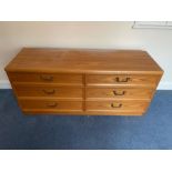 A Mid Century low six drawer chest of drawers (H65cm W140cm D45cm)