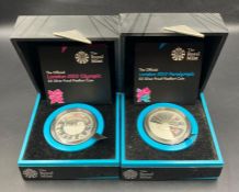 Royal Mint The Official London 2012 Paralympic and Olympic £5 Silver Proof Piedfort coins, boxed