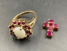 9ct fold jewellery to include an Opal ring and a single cross (Approx total weight 4.4g)