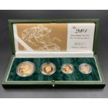The Royal Mint 2004 United Kingdom Gold Proof Four Coin Sovereign Collection. 22ct gold Five pounds,