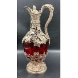 An Early Victorian Silver-Mounted Ruby Glass Claret Jug, Charles Reily & George Storer, London.The