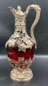 An Early Victorian Silver-Mounted Ruby Glass Claret Jug, Charles Reily & George Storer, London.The