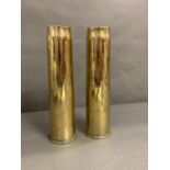 Two brass shell casings with floral decorative French art (H29cm)
