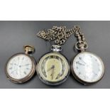 A selection of three pocket watches: One silver with an Albert chain, Ingersoll ltd London and one