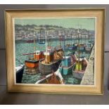 Oil on board of Newlyn Harbour signed top right Alan Morrill