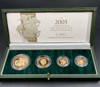The Royal Mint 2005 United Kingdom Gold Proof Four Coin Sovereign Collection. 22ct gold Five pounds,