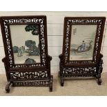 Two Chinese porcelain and hardwood table screens (both stand AF)