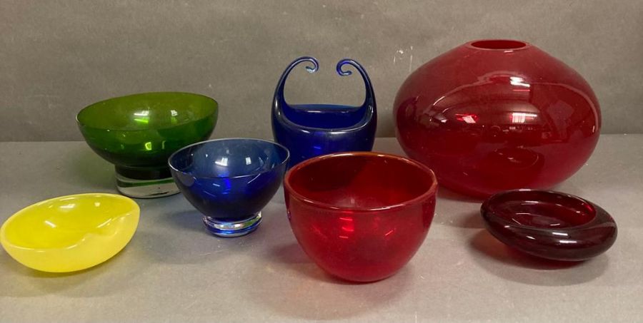 A selection of art glass, mainly Mid Century to include vases, bowls etc.
