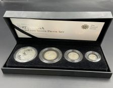The Royal Mint 2009 UK Britannia Four-Coin Silver Proof Set. Boxed with certificates of