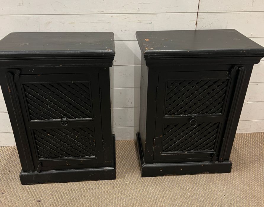 A pair of painted bedsides with Jalil style doors (H66cm W48cm D31cm)