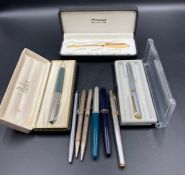 A collection of collectable pens including Parker, Paper Mate including biros, fountain pens etc.