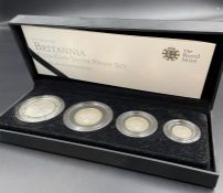 The Royal Mint 2010 UK Britannia Four-Coin Silver Proof Set. Boxed with certificates of