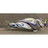 An Italian Murano glass fish in cobalt blue, reds and white