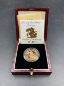 1994 Gold Proof Sovereign coin, boxed with paperwork.