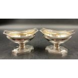 A pair of Georgian silver salts, hallmarked for London 1802, JW makers mark (Approximate total