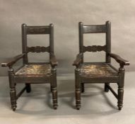 A pair of rush seated miniature arm chairs height 30cm