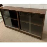 Mid Century glazed bookcase (H78cm W136cm D28cm)