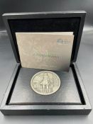 The Royal Mint Masterpiece Britannia silver medallion, designed by Robert Evans, 250g, D80mm, in