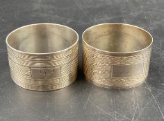 Two napkin rings, hallmarked silver, various makers