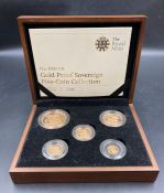 The Royal Mint 2009 UK Gold Proof sovereign five coin collection No 0098 To include: £5, double