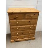Two over four pine chest of drawers (H93cm W77cm D40cm)